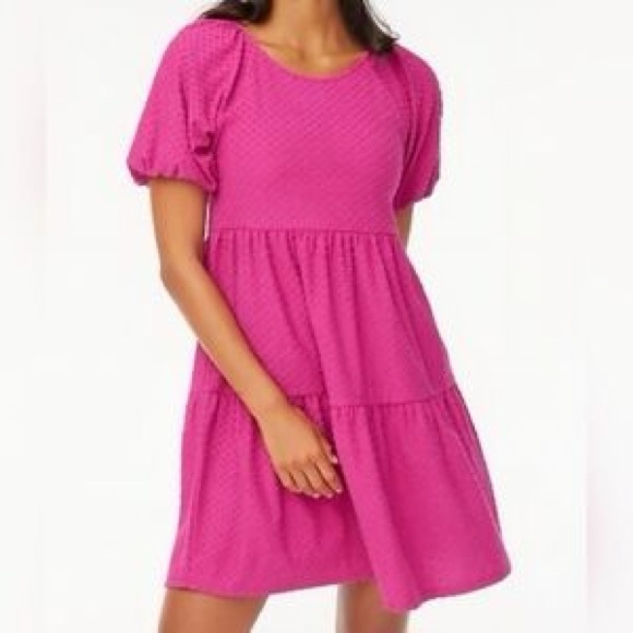 J. Crew Dresses & Skirts - J.Crew hot pink tiered clip dot babydoll dress with puff sleeves .